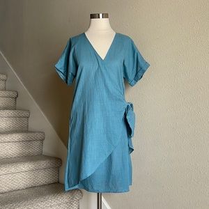 NWT No Name Brand Blue-Green Faux Wrap Dress